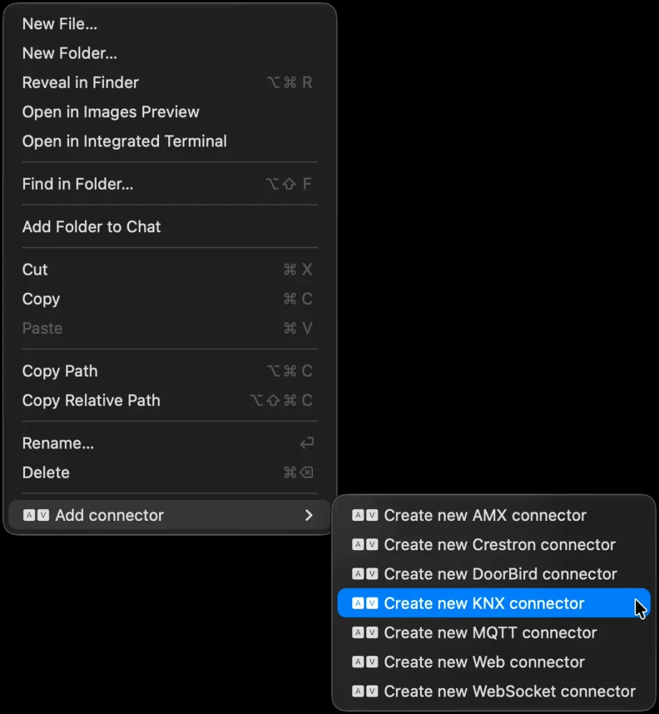 Choose a connector type from the project Explorer.