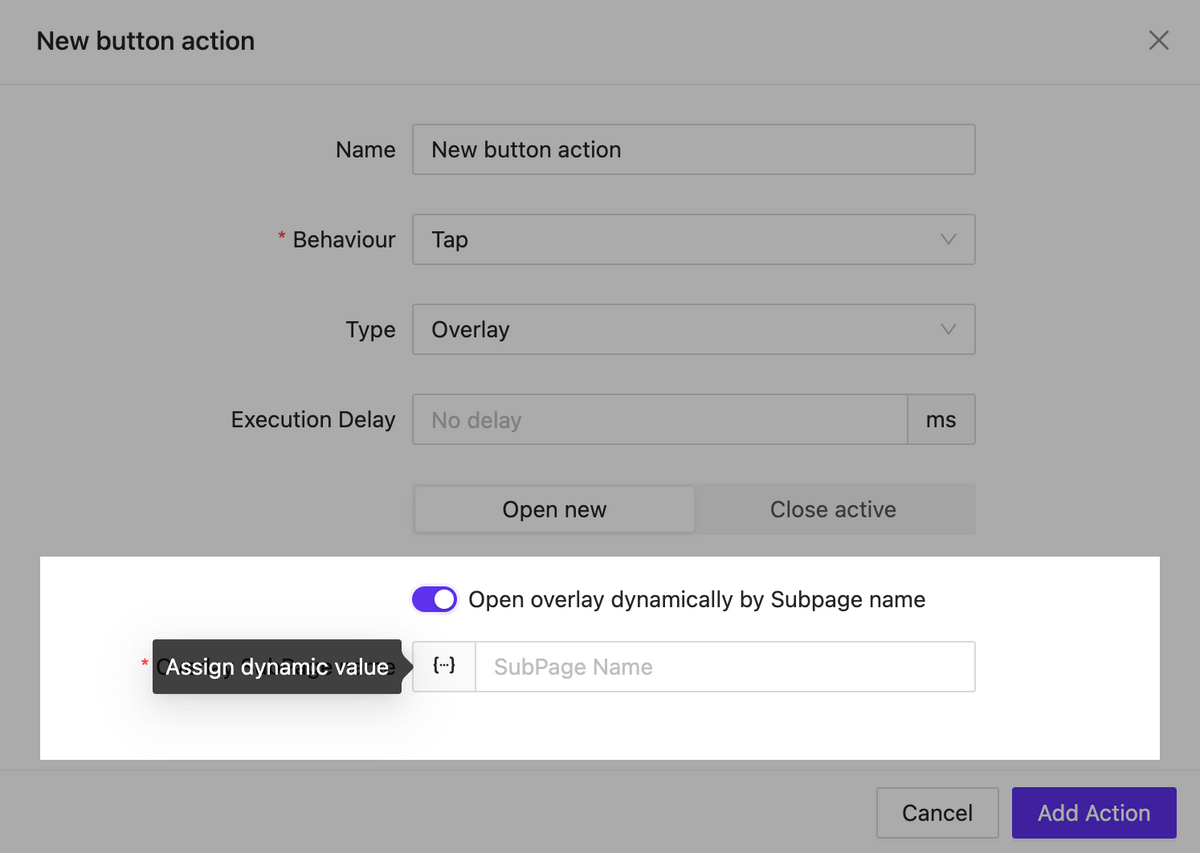 Call overlay by subpage name