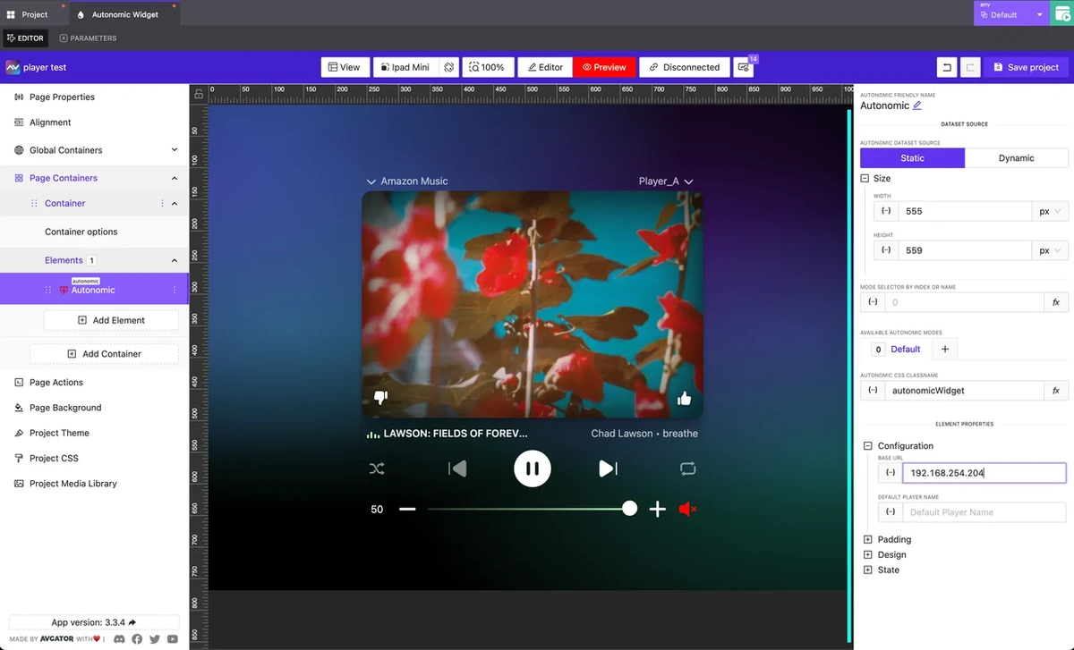 Autonomic Premium Widget in AVStudio Crestron and Control system HTML5 GUI Editor